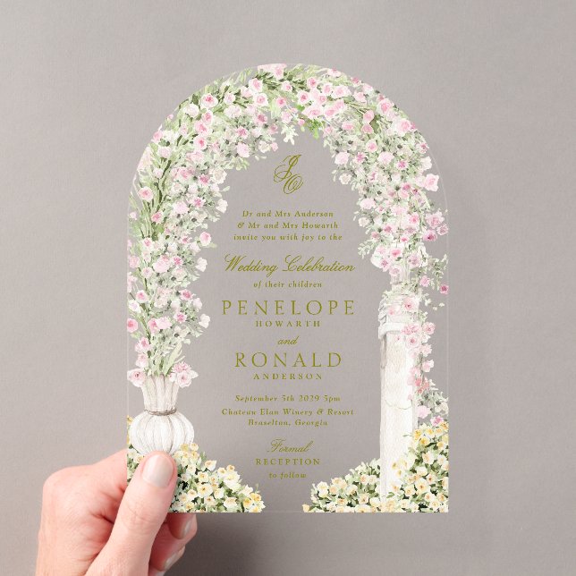 floral garden arch monogram wedding acryleinladungen (Insitu (Handheld))