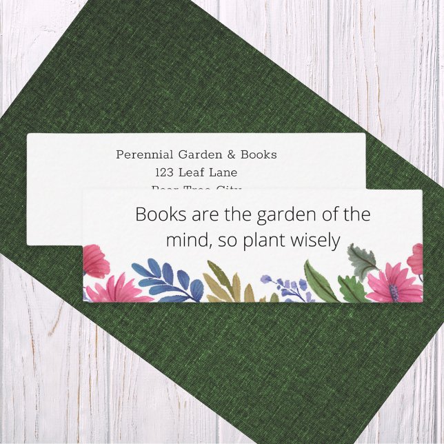 Floral Garden Books Wisdom Lesezeichen Business Ca Mini Visitenkarte (A very pretty bookmark with floral border and motivational words)