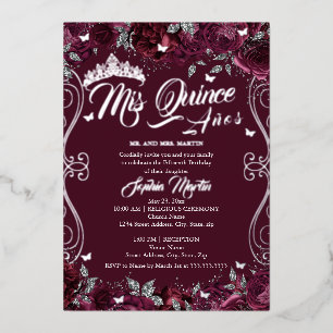 Floral Garden Burgundy Mis Quince Quinceanera Folieneinladung