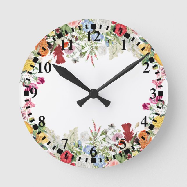 Floral Garden Colorful Flowers Runde Wanduhr (Vorderseite)