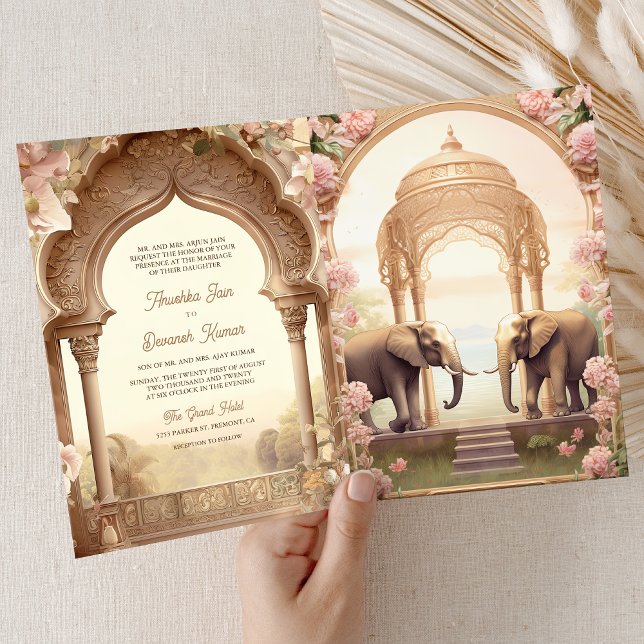 Floral Garden Elephants Indian Palace Wedding Einladung (Von Creator hochgeladen)