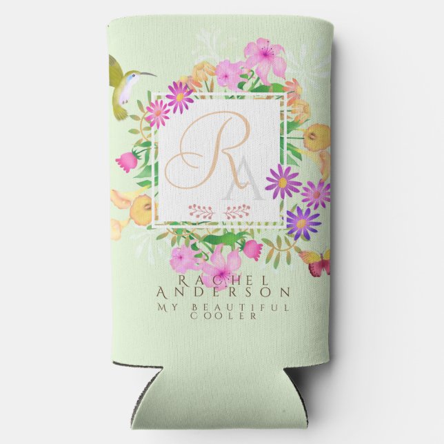 Floral Garden Green Monogram Selters Dosenkühler (Rückseite)