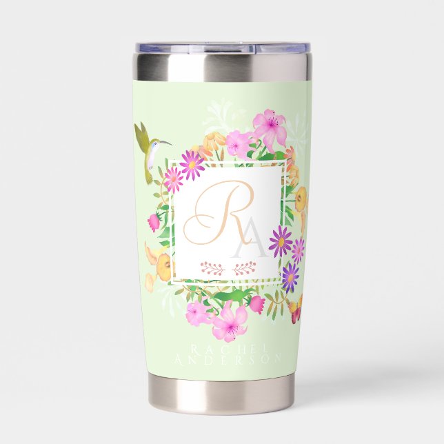Floral Garden Green Monogram Thermobecher (Vorderseite)