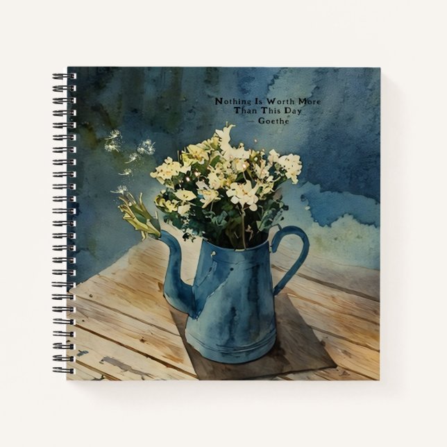 Floral Garden Jug Goethe Quote Blue Journal Notizbuch (Vorderseite)