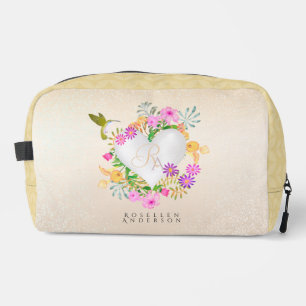Floral Garden Monogram Heart Beige Waschbeutel