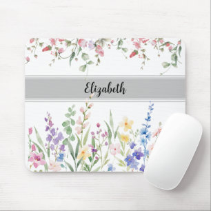 Floral Garden Monogram Script weiß Mousepad