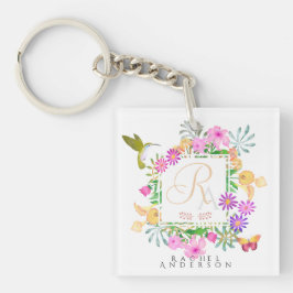 Floral Garden Monogram White Schlüsselanhänger
