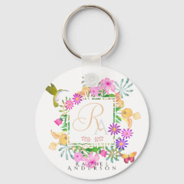 Floral Garden Monogram White Schlüsselanhänger