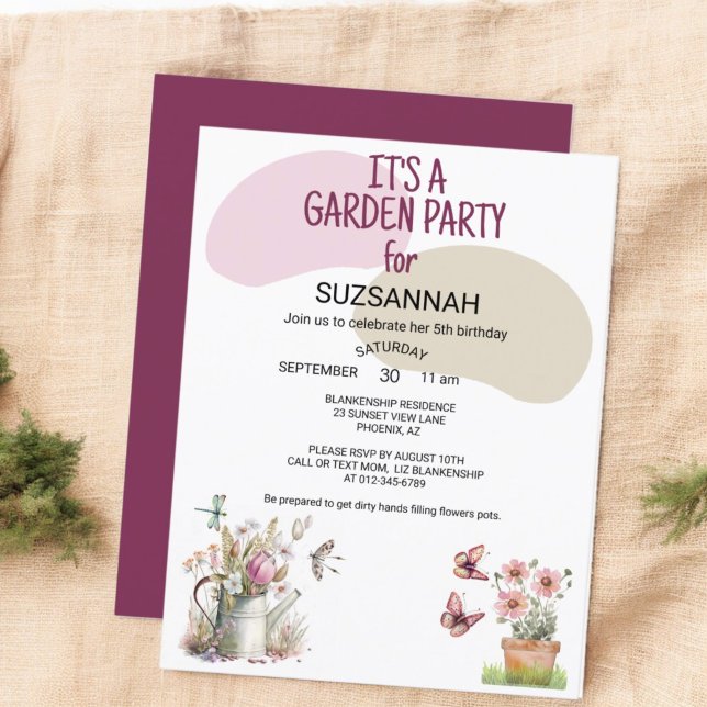 Floral Garden Schmetterlinge Libellen Libellen Was Einladung (front and back garden party invitation template)