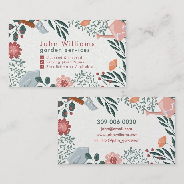 Floral Garden Services Business Card Visitenkarte (Vorne/Hinten)