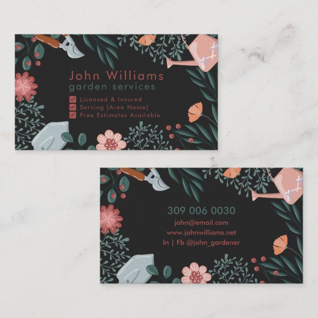 Floral Garden Services Business Card Visitenkarte (Vorne/Hinten)