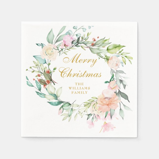 Floral Garland Frohe Weihnachtsfeier Serviette (Vorderseite)