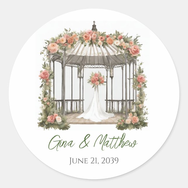 Floral Gazebo Wedding Umschlag Aufklebers Gefallen Runder Aufkleber (Vorderseite)