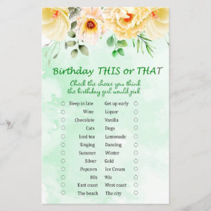 Floral Geburtstag Dieses oder jenes Spiel