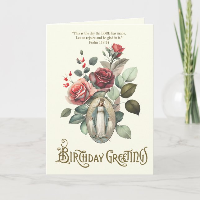 Floral Geburtstag Religiöse Jungfrau Mary Dankeskarte (Vorderseite)