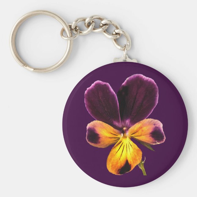 Floral Gelb Lila Pansy Blume Schlüsselanhänger (Vorne)