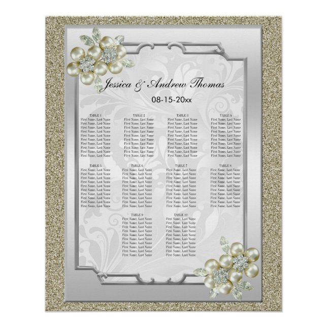 Floral Gem Silver Gerahmt, Gold & Silver Wedding Poster (Vorderseite)