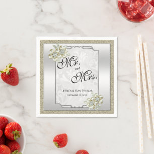 Floral Gem Silver Gerahmt, Gold & Silver Wedding Serviette