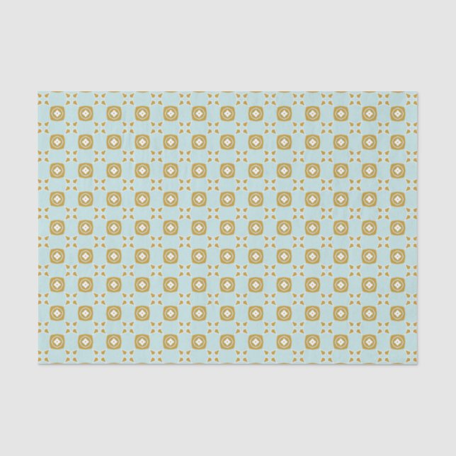 Floral Geo Light Aqua und Gold Tissue Paper Seidenpapier (Vorderseite)
