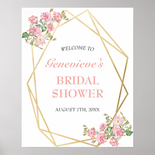 Floral Geometric Blush PInk Brautparty Willkommen Poster (Vorne)