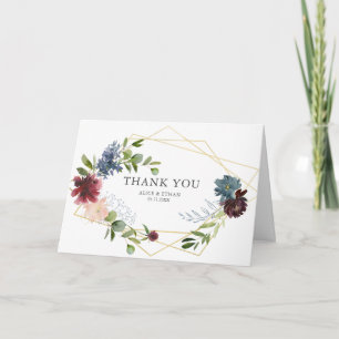 Floral Géométrique Bleu Bourgogne Merci Mariage
