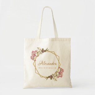 Floral Geometry Gold Orchid Calligraphy Bridesmaid Tragetasche