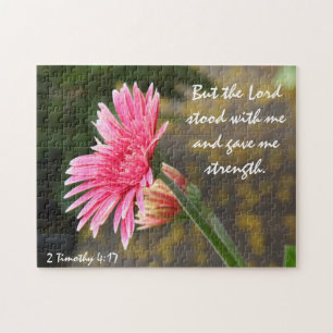 Floral (gerbera daisy) w Verse from 2 Timothy 4:17