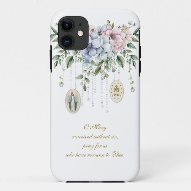 Floral gesegnete Mary religiöse Gebetsmalinen Case-Mate iPhone Hülle (Rückseite)