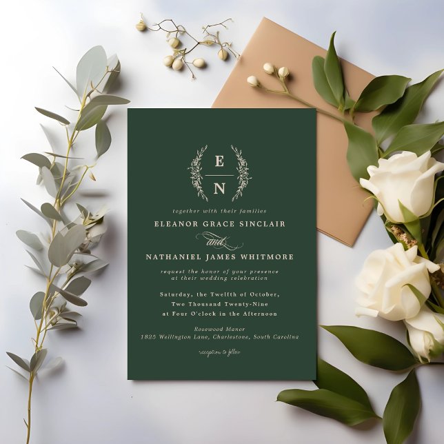Floral gestapelte Initialen Hochzeitmonographie Einladung (Floral Stacked Initials Wedding Monogram Invitation)
