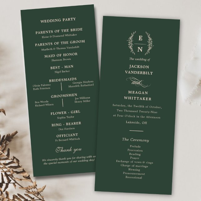 Floral gestapelte Monogramm-Initialen Hochzeit Programm (Floral Stacked Monogram Initials Wedding Program)