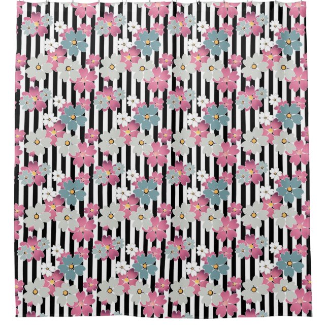 floral, gestreift duschvorhang (Vorderseite)