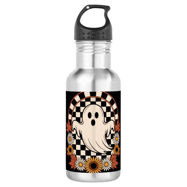 Floral Ghost Fall Boho Halloween Edelstahlflasche (Vorderseite)