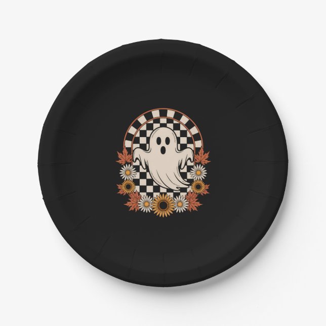 Floral Ghost Fall Boho Halloween Pappteller (Vorderseite)