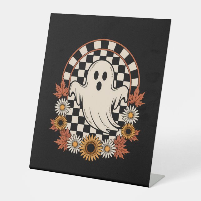 Floral Ghost Fall Boho Halloween Sockelschild (Vorderseite)
