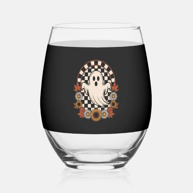 Floral Ghost Fall Boho Halloween Weinglas Ohne Stiel (Vorderseite)