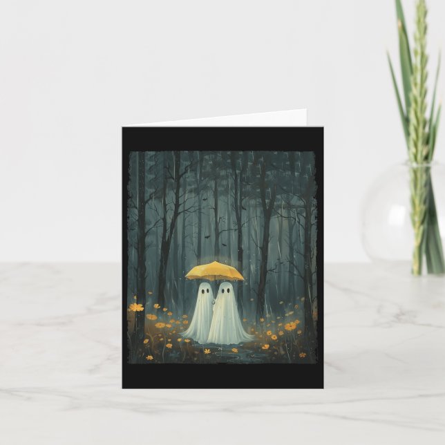 Floral Ghost hält Umbrella Paar Spooky Jahreszeit  Karte (Vorderseite)