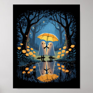 Floral Ghost hält Umbrella Paar Spooky Jahreszeit Poster