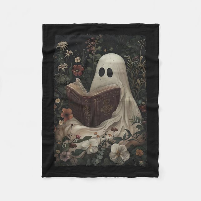Floral Ghost Reading Buch Halloween Kostüm Gothic Fleecedecke (Vorderseite)