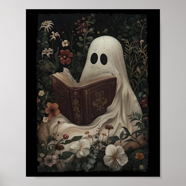Floral Ghost Reading Buch Halloween Kostüm Gothic Poster (Vorne)