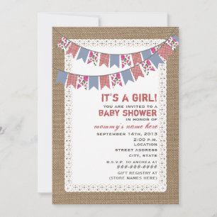 Floral & Gingham Bunting Burlap  Girl Baby Einladung