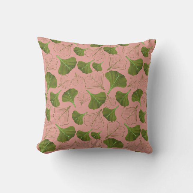 Floral Gingko Leaf Pink Muster Kissen (Vorderseite)