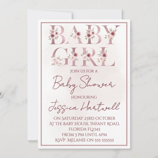 Floral Girl Baby Shower Invitation Einladung (Vorderseite)