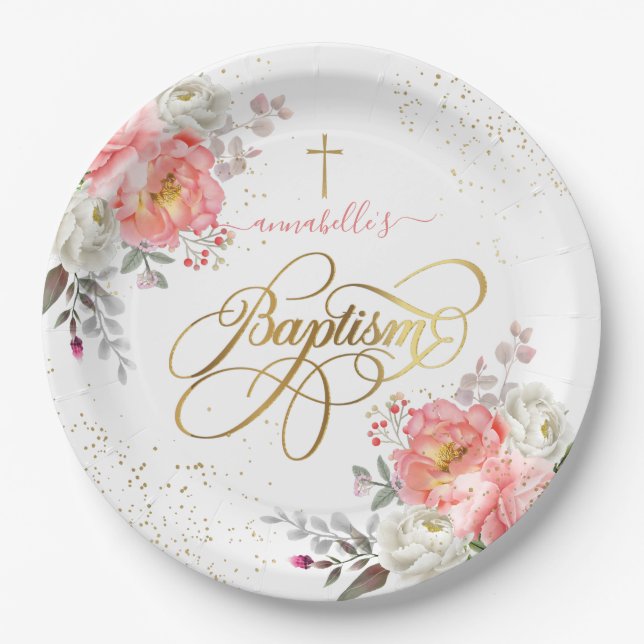 Floral Girl Baptisse  Pappteller (Vorderseite)
