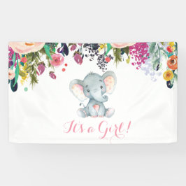 Floral Girl Elephant Babydusche Rosa und Grau Banner