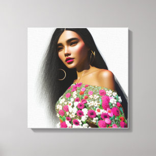 Floral Girl Illustration 3D Art Leinwanddruck