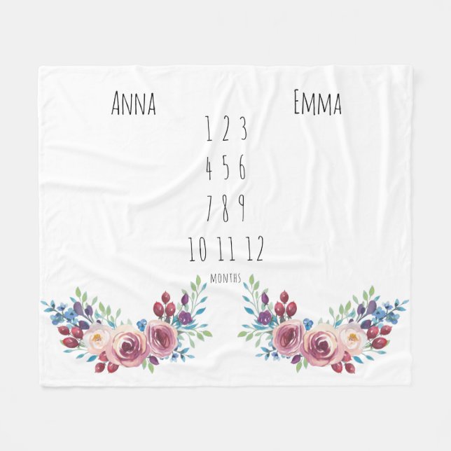 Floral Girls Twin Milestone Fleecedecke (Vorderseite (Horizontal))