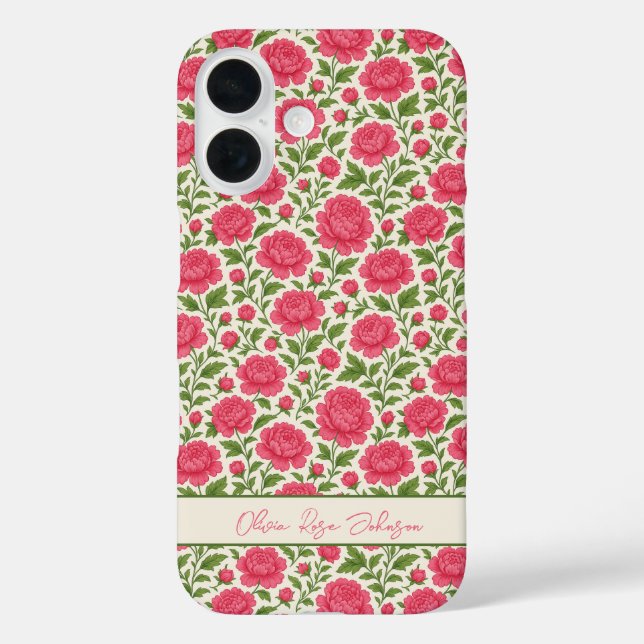 Floral Girly Ästhetik Lush Pink Peongs iPhone 16 Hülle (Rückseite)