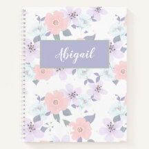 Floral Girly Modern Name Spiral Notebook