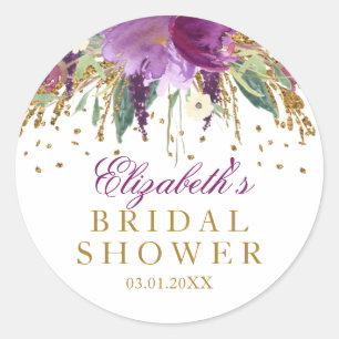 Floral Glitzer Amethyst Brautparty Aufkleber