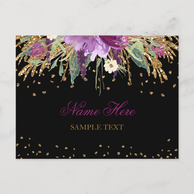 Floral Glitzer Amethyst Postkarte (Vorderseite)